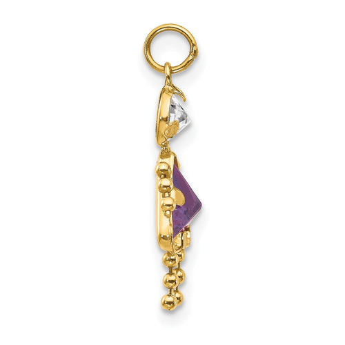 10k February Girl Purple Imitation Birthstone Charm