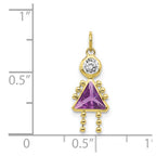 10k February Girl Purple Imitation Birthstone Charm