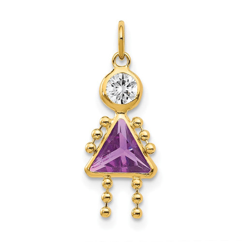 10k February Girl Purple Imitation Birthstone Charm