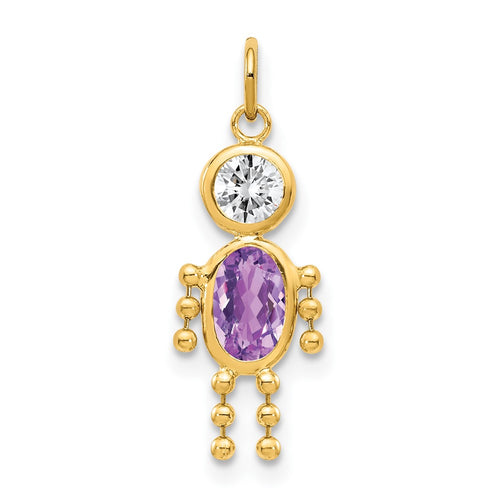 10k February Boy Purple Imitation Birthstone Charm