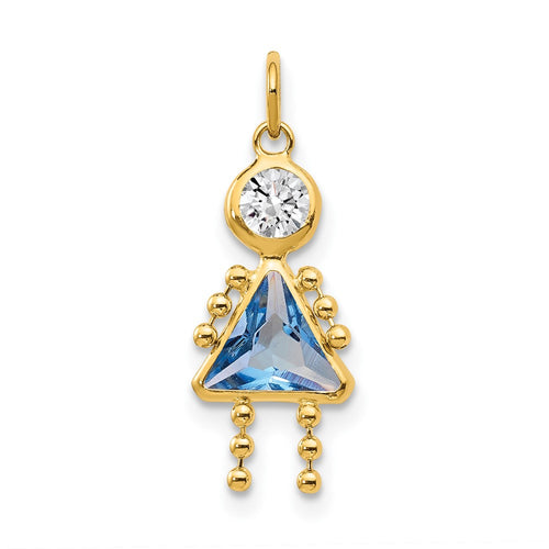 10k March Girl Light Blue Imitation Birthstone Charm