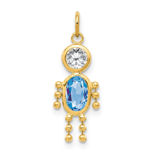 10k March Boy Light Blue Imitation Birthstone Charm