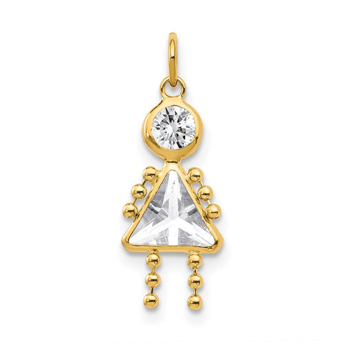 10k April Girl Clear Imitation Birthstone Charm
