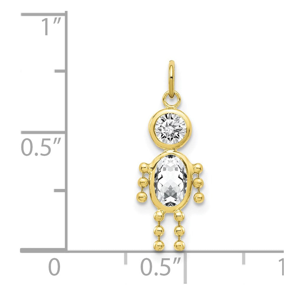 10k April Boy Clear Imitation Birthstone Charm