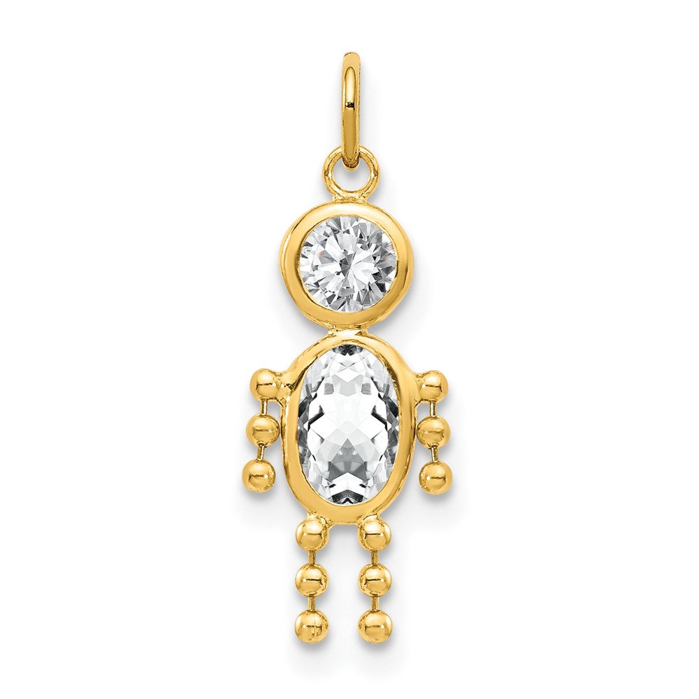 10k April Boy Clear Imitation Birthstone Charm