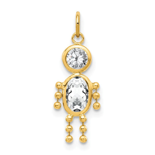 10k April Boy Clear Imitation Birthstone Charm