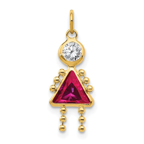 10k July Girl Red Imitation Birthstone Charm