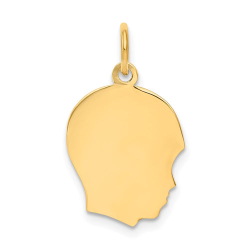 10K Plain Medium .013 Gauge Facing Right 12x15mm Engravable Boy Head Charm