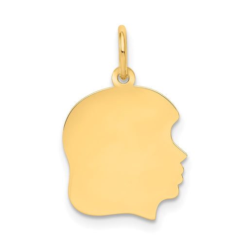 10K Plain Medium .018 Gauge Facing Right 13x14mm Engravable Girl Head Charm