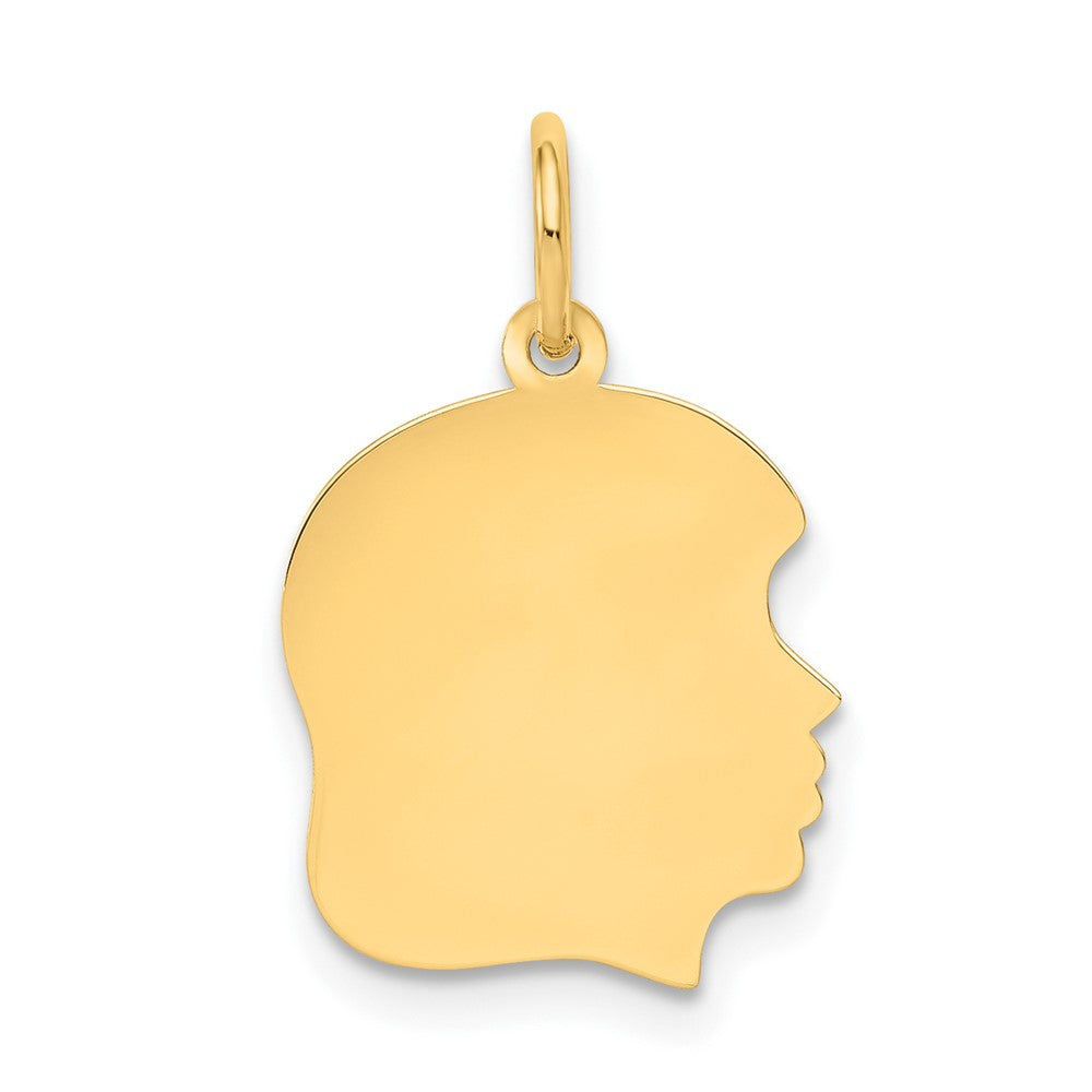 10K Plain Medium .013 Gauge Facing Right 13x14mm Engravable Girl Head Charm