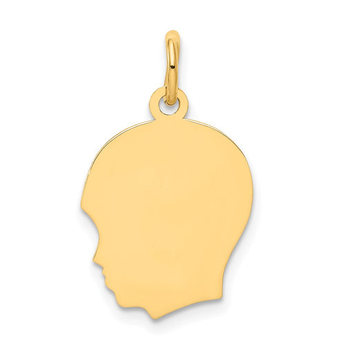 10K Plain Medium .013 Gauge Facing Left 12x15mm Engravable Boy Head Charm