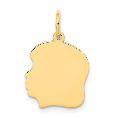 10K Plain Medium .018 Gauge Facing Left 13x14mm Engravable Girl Head Charm