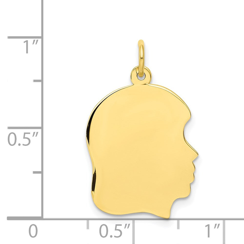 10K Plain Medium .018 Gauge Facing Right 16x19mm Engravable Girl Head Charm