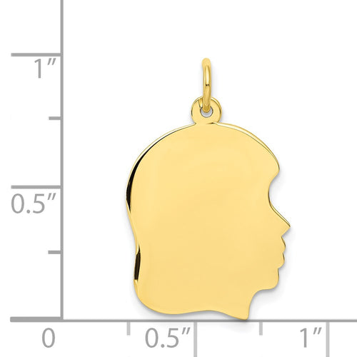 10K Plain Medium .018 Gauge Facing Right 16x19mm Engravable Girl Head Charm