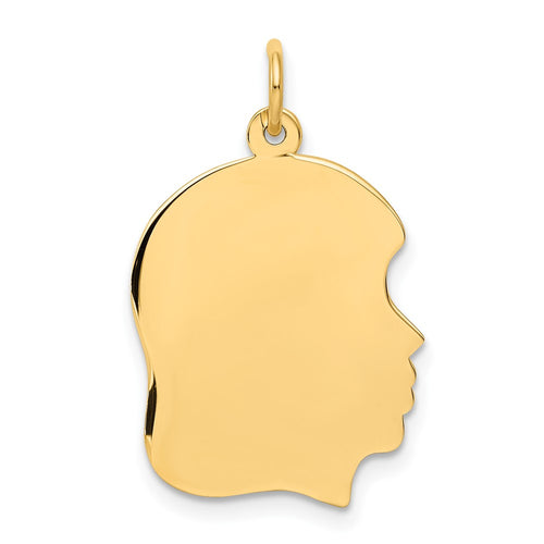 10K Plain Medium .013 Gauge Facing Right 16x19mm Engravable Girl Head Charm