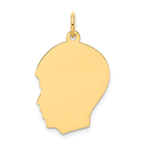 10K Plain Medium .018 Gauge Facing Left 16x21mm Engravable Boy Head Charm