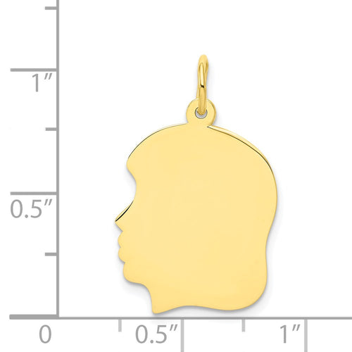 10K Plain Medium .018 Gauge Facing Left 16x19mm Engravable Girl Head Charm