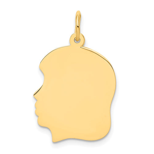 10K Plain Medium .013 Gauge Facing Left 16x19mm Engravable Girl Head Charm