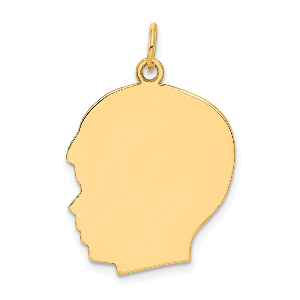 10K Plain Large .018 Gauge Facing Right 20x23mm Engravable Boy Head Charm