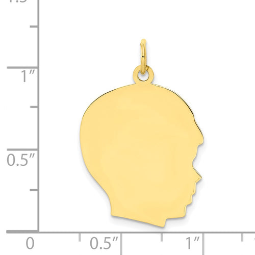10K Plain Large .018 Gauge Facing Right 20x23mm Engravable Boy Head Charm