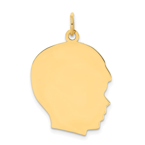 10K Plain Large .018 Gauge Facing Right 20x23mm Engravable Boy Head Charm