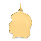 10K Plain Large .013 Gauge Facing Right 19x21mm Engravable Girl Head Charm