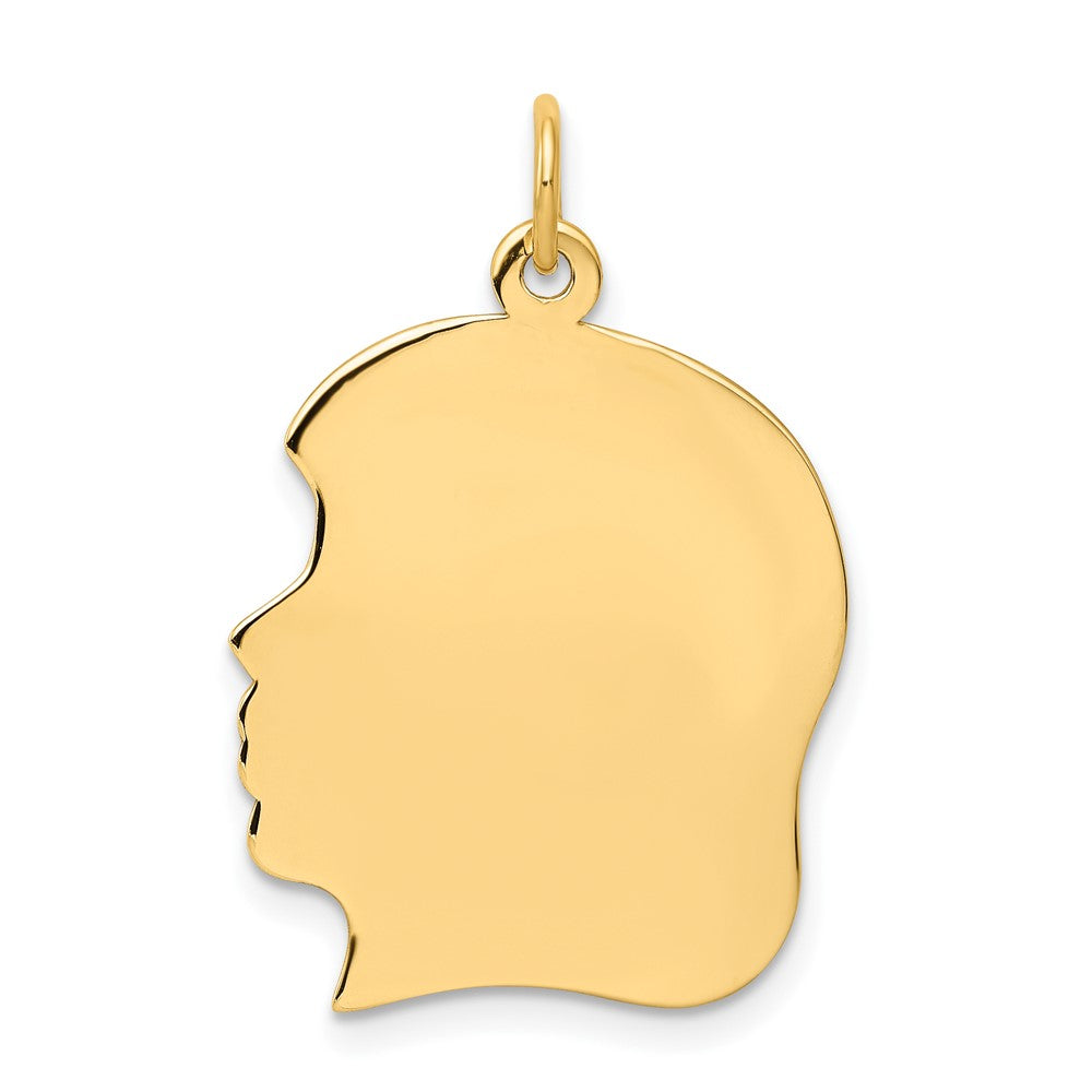 10K Plain Large .018 Gauge Facing Right 19x21mm Engravable Girl Head Charm