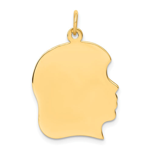 10K Plain Large .018 Gauge Facing Right 19x21mm Engravable Girl Head Charm
