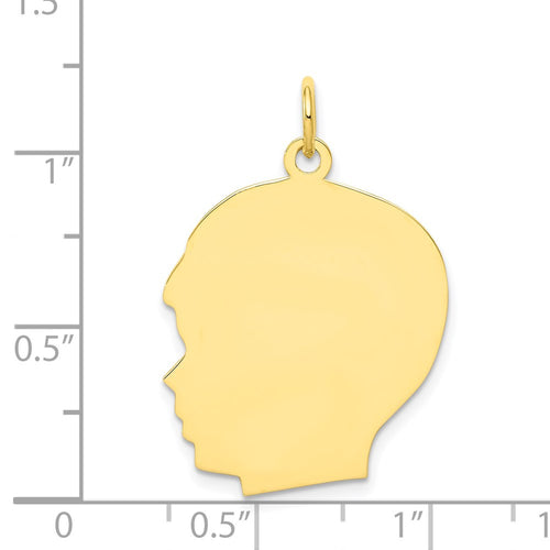 10K Plain Large .013 Gauge Facing Left 20x23mm Engravable Boy Head Charm