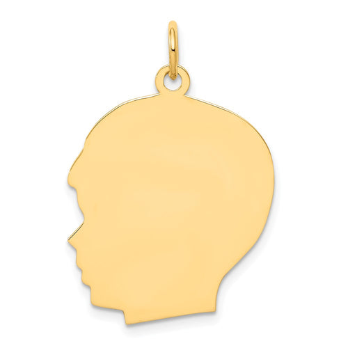 10K Plain Large .013 Gauge Facing Left 20x23mm Engravable Boy Head Charm