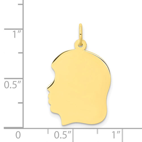 10K Plain Large .018 Gauge Facing Left 19x21mm Engravable Girl Head Charm