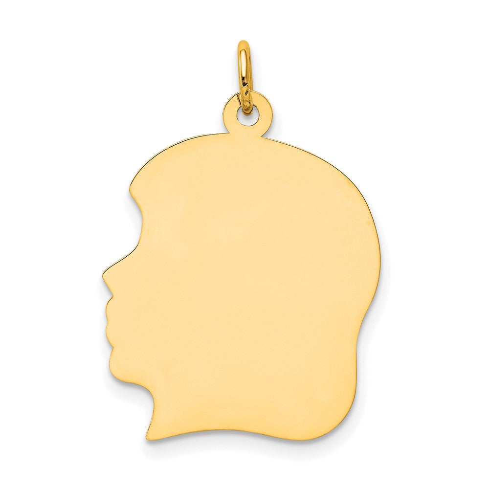 10K Plain Large .018 Gauge Facing Left 19x21mm Engravable Girl Head Charm