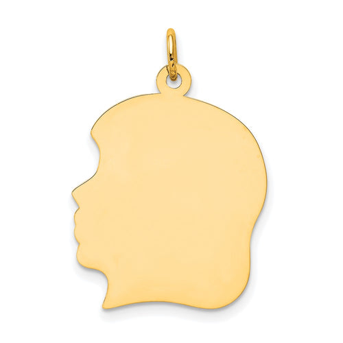10K Plain Large .018 Gauge Facing Left 19x21mm Engravable Girl Head Charm