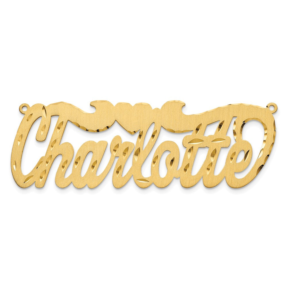 10k Yellow Gold Satin Diamond-cut Heart Name Plate
