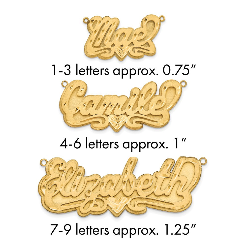 10k Yellow Gold 3D Satin Diamond-cut Heart Name Plate