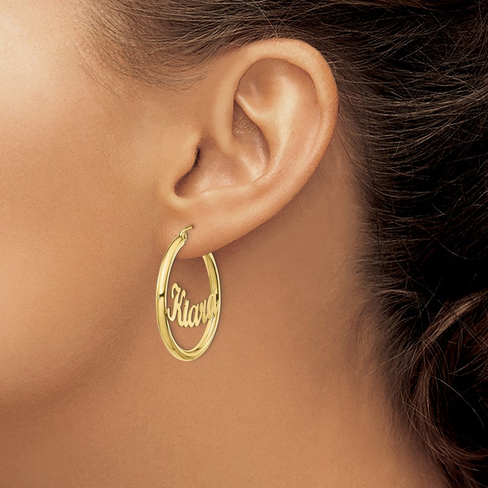 10k Yellow Gold Name Plate Hoop Earrings