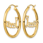 10k Yellow Gold Satin and Diamond-cut Name Plate Hoop Earrings
