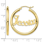 10k Yellow Gold Satin and Diamond-cut Name Plate Hoop Earrings