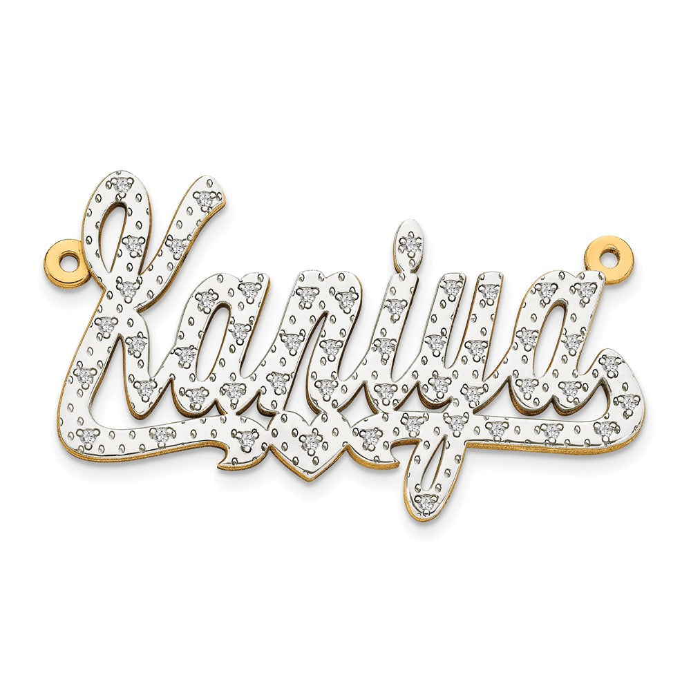 10k Yellow Gold and Rhodium 3D Diamond with Heart Name Plate