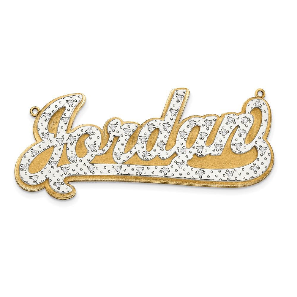 10k Yellow Gold and Rhodium 3D Diamond Name Plate