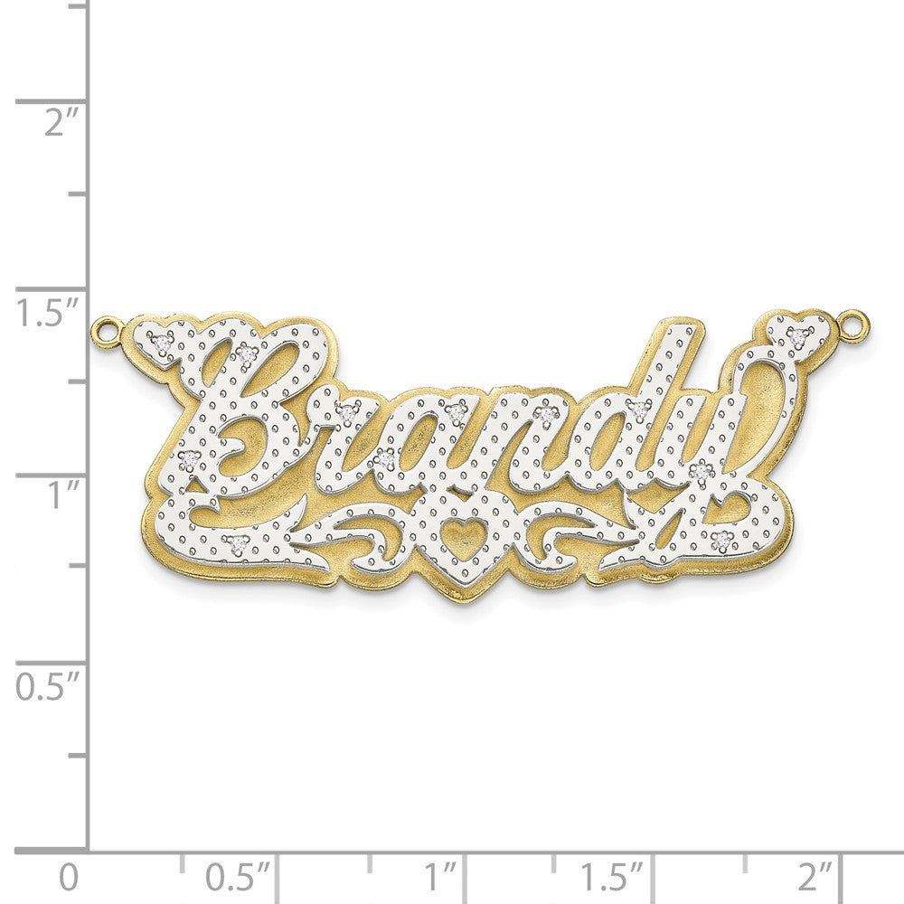 10k Yellow Gold  and Rhodium 3D Diamond with Heart Name Plate
