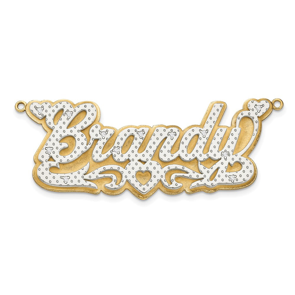 10k Yellow Gold  and Rhodium 3D Diamond with Heart Name Plate
