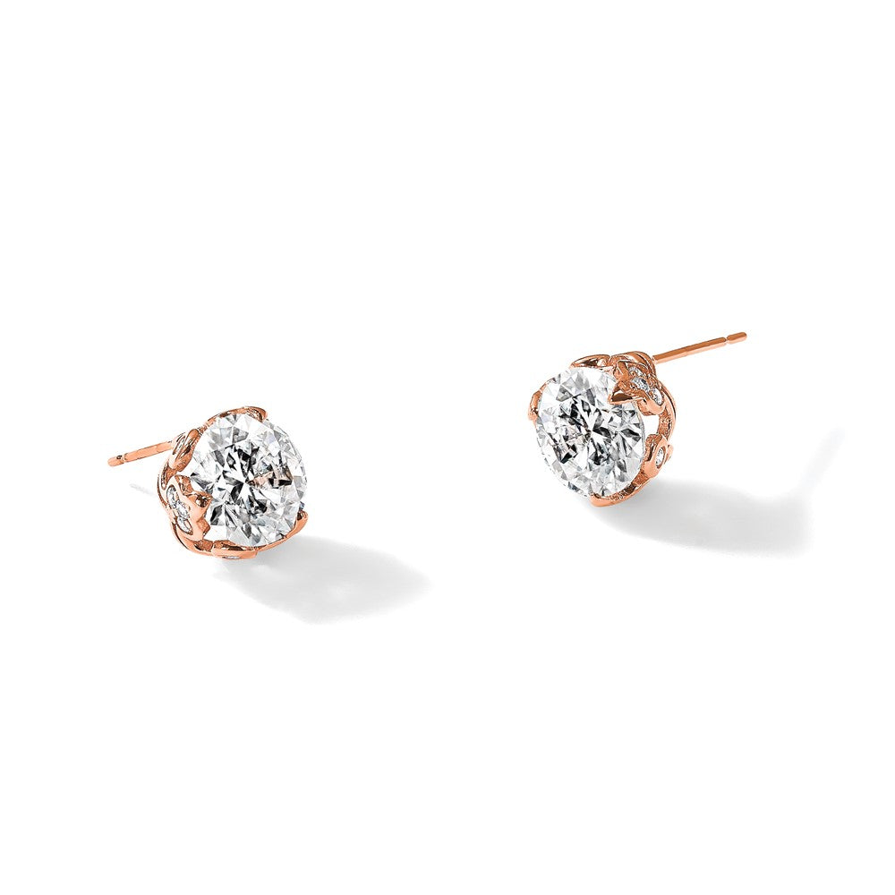10K Tiara Collection Rose Gold Polished CZ Post Earrings