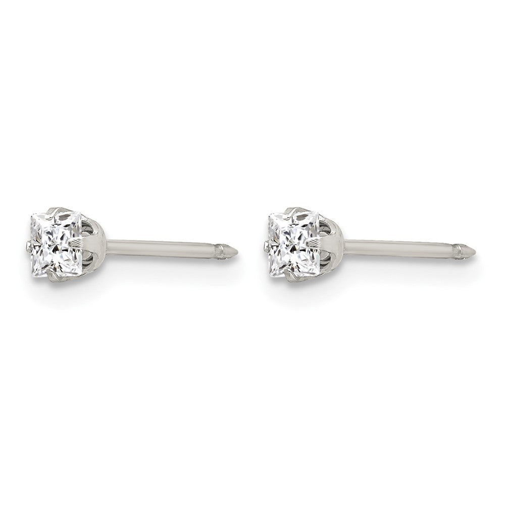 Inverness Stainless Steel 3mm Square CZ Post Piercing Earrings