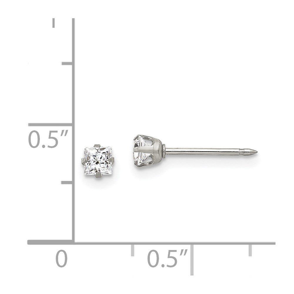 Inverness Stainless Steel 3mm Square CZ Post Piercing Earrings