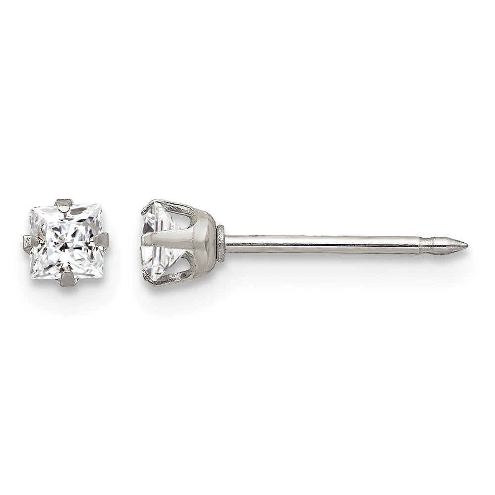 Inverness Stainless Steel 3mm Square CZ Post Piercing Earrings
