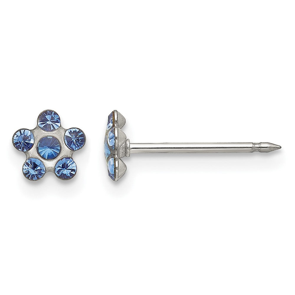 Inverness Stainless Steel Blue Crystal Flower Post Piercing Earrings