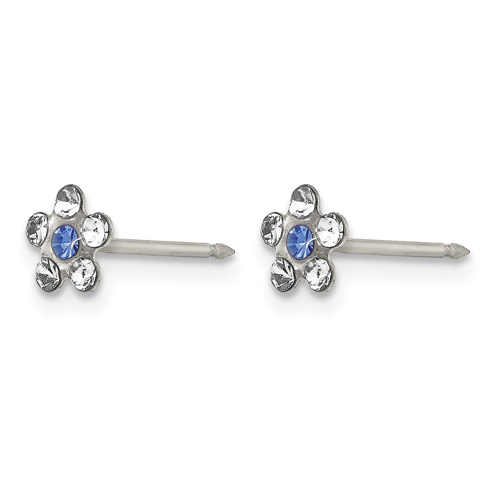 Inverness Stainless Steel Clear and Blue Crystal Flower Post Piercing Earrings