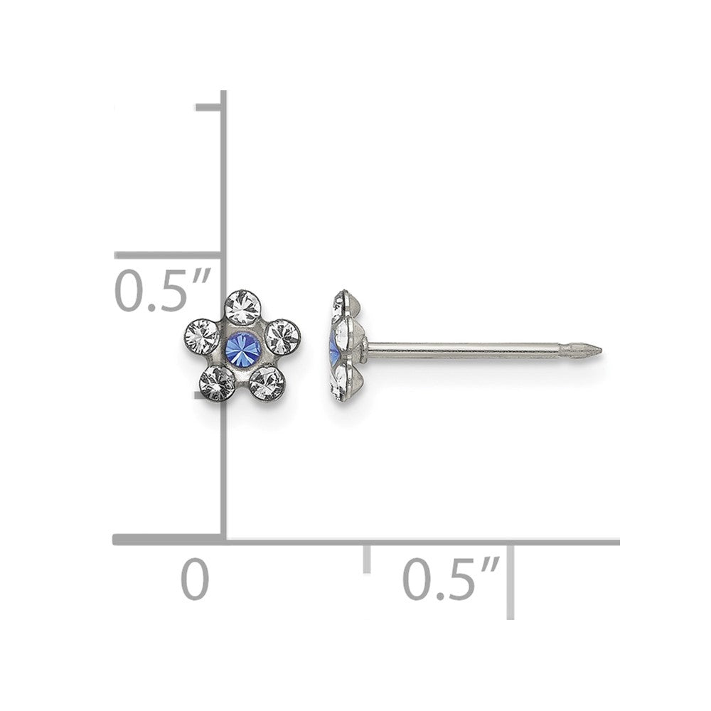 Inverness Stainless Steel Clear and Blue Crystal Flower Post Piercing Earrings
