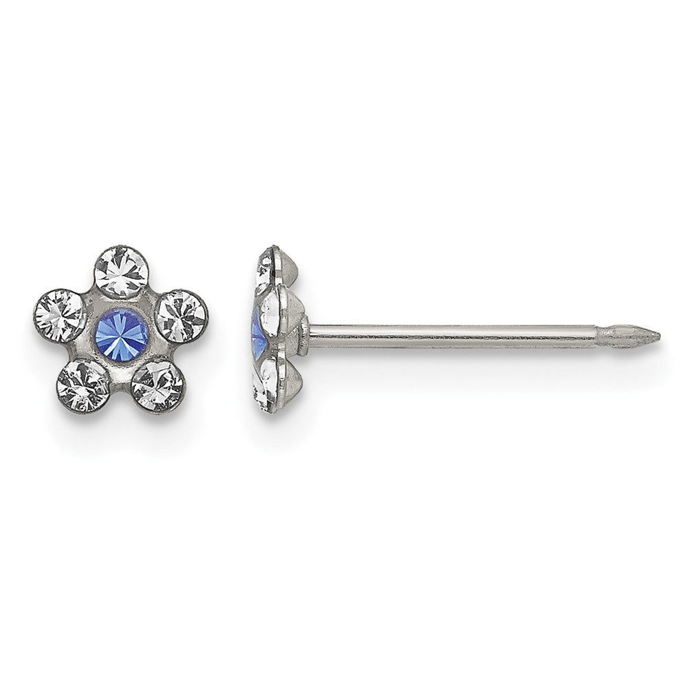 Inverness Stainless Steel Clear and Blue Crystal Flower Post Piercing Earrings